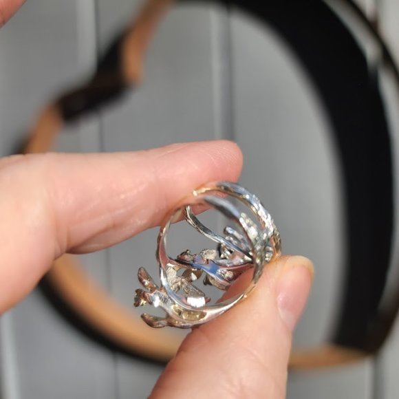 Sapphire & aquamarine sterling & gold finger cuff sz6.5 - Picture 10 of 11